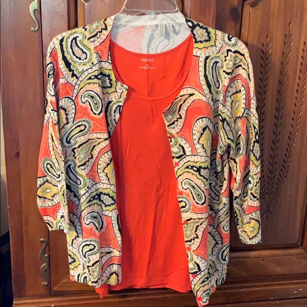 Madison orange cardigan & undershirt combo medium